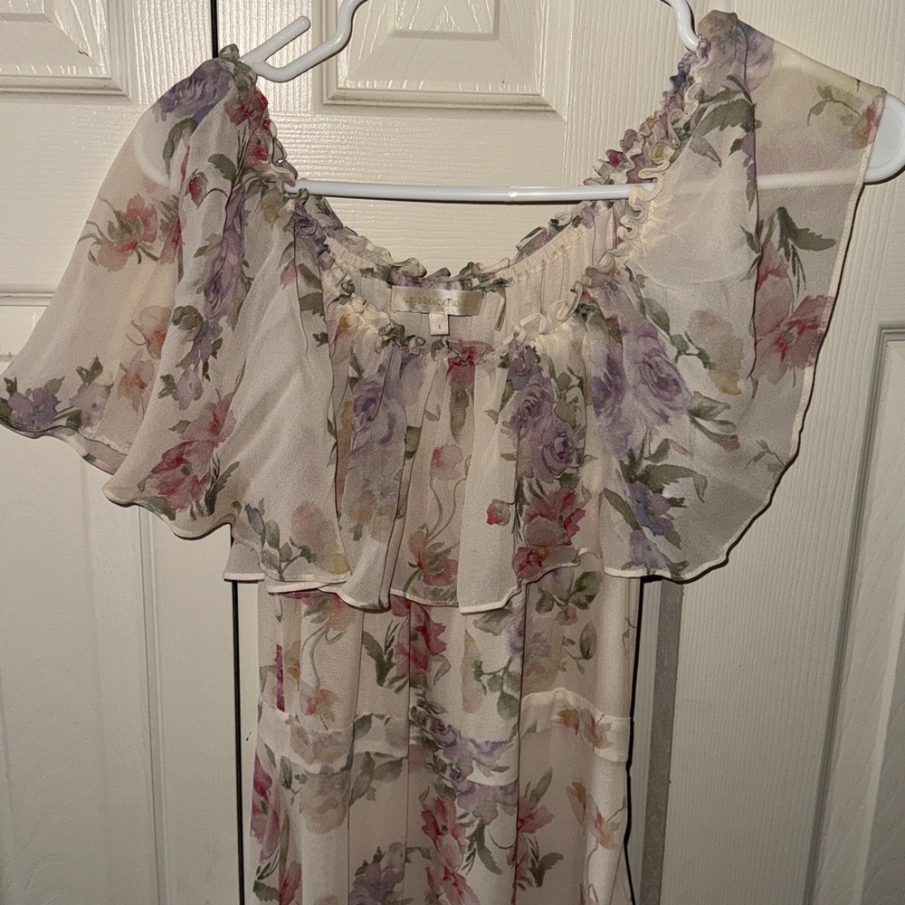 LoveShackFancy Plum maxi tiered off the shoulder silk Dress Size 4 - Picture 13 of 16